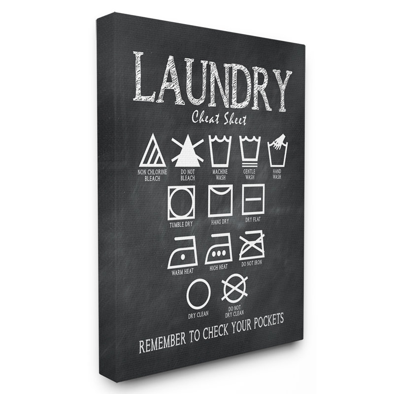 « Laundry Cheat Sheet », art textuel, H 16 po x l 20 po, Toile tendue