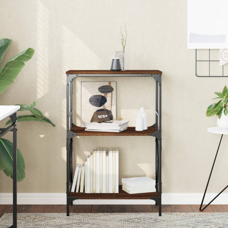 Adaisha 90.5cm H x 35cm W Metal Standard Bookcase, Brown Oak