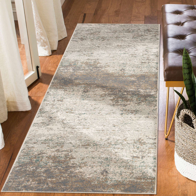 Tapis de couloir bleu / beige Nemohe, Tapis de couloir 2 pi 7 po x 10 pi