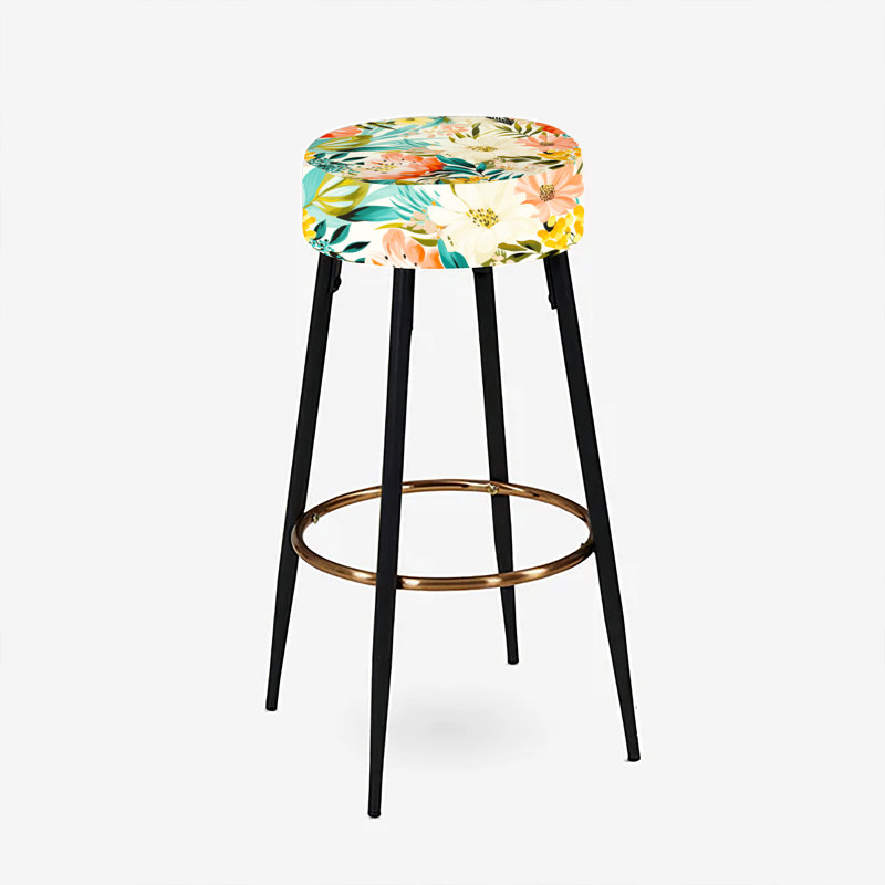 Ensemble de 2 tabourets de bar botaniques en beige et vert I