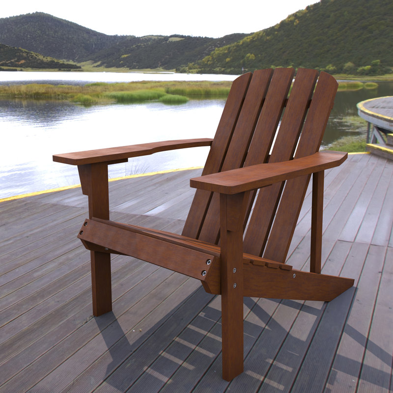 Westport Classic Solid Acacia Wood Outdoor Adirondack Chair, Dark Brown Weather-Resistant Patio Lounge Chair for Deck, Garden, and Fire Pit
