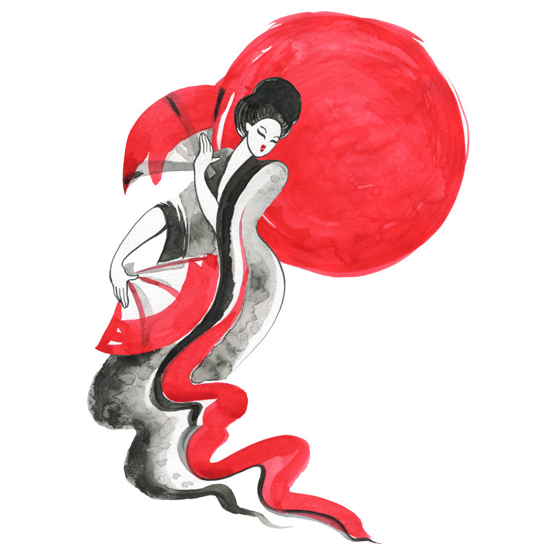 «Lluviana Geisha On Canvas» par Katyau, impression, H 36 po x l 36 po