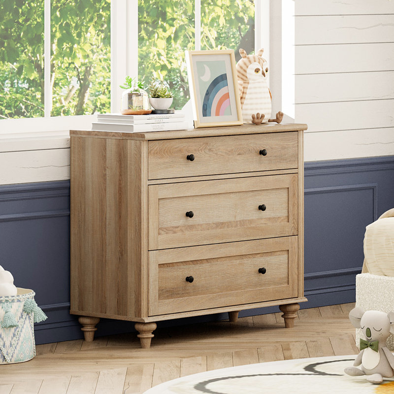 Commode moderne avec 3 tiroirs, commodes pour enfants avec large commode, rangement pour garde-robe en bois de chêne, Brun