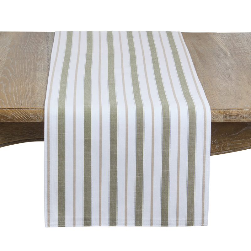 Chemin de table rayé de style campagnard, 16 po x 90 po, Vert