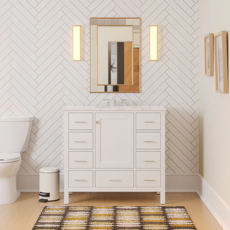 Ensemble de meuble-lavabo simple 42 po Claudett, Gris patiné, Carrare d'ingénierie