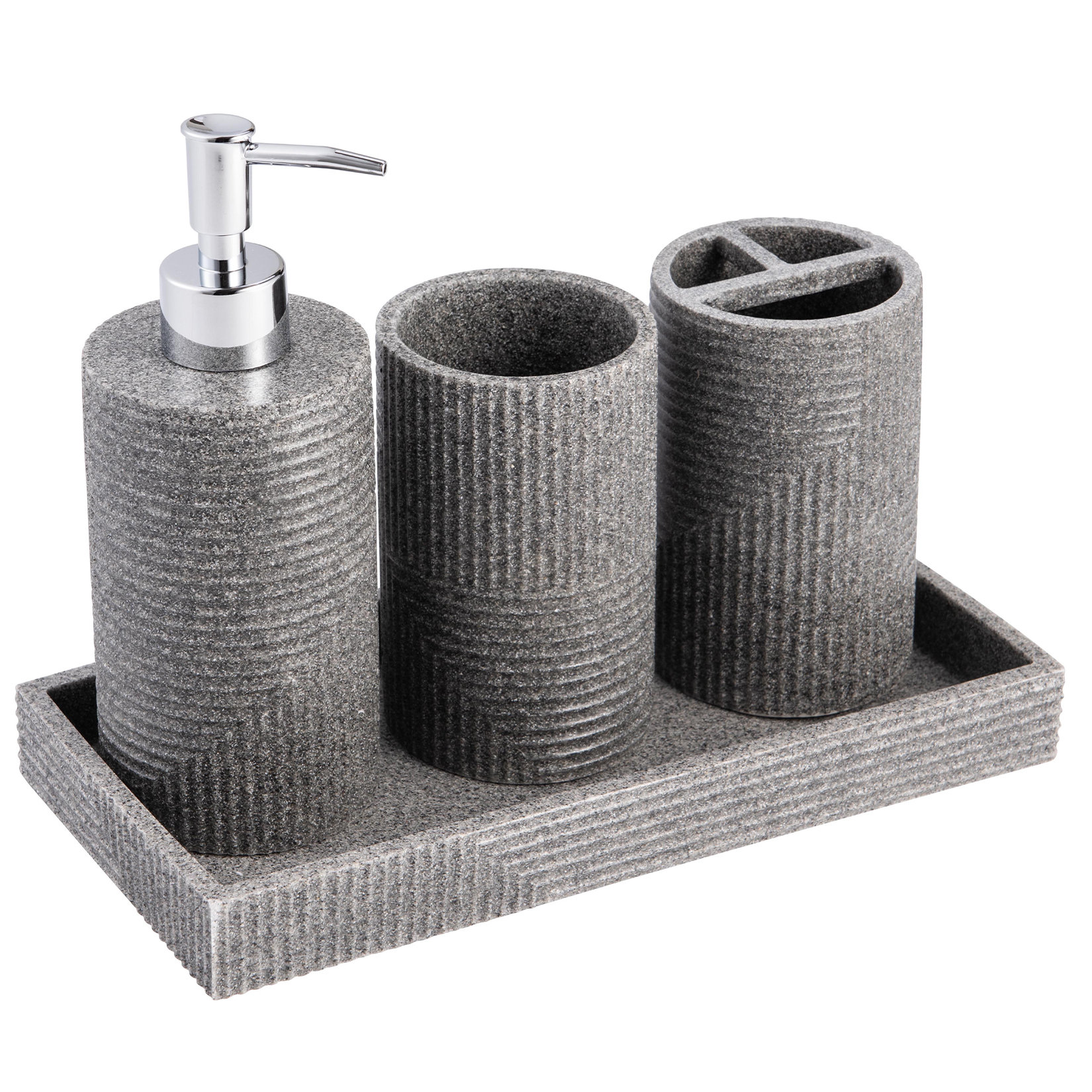 MyGift Modern Black Textured Bathroom Accessories, 4 Piece Set