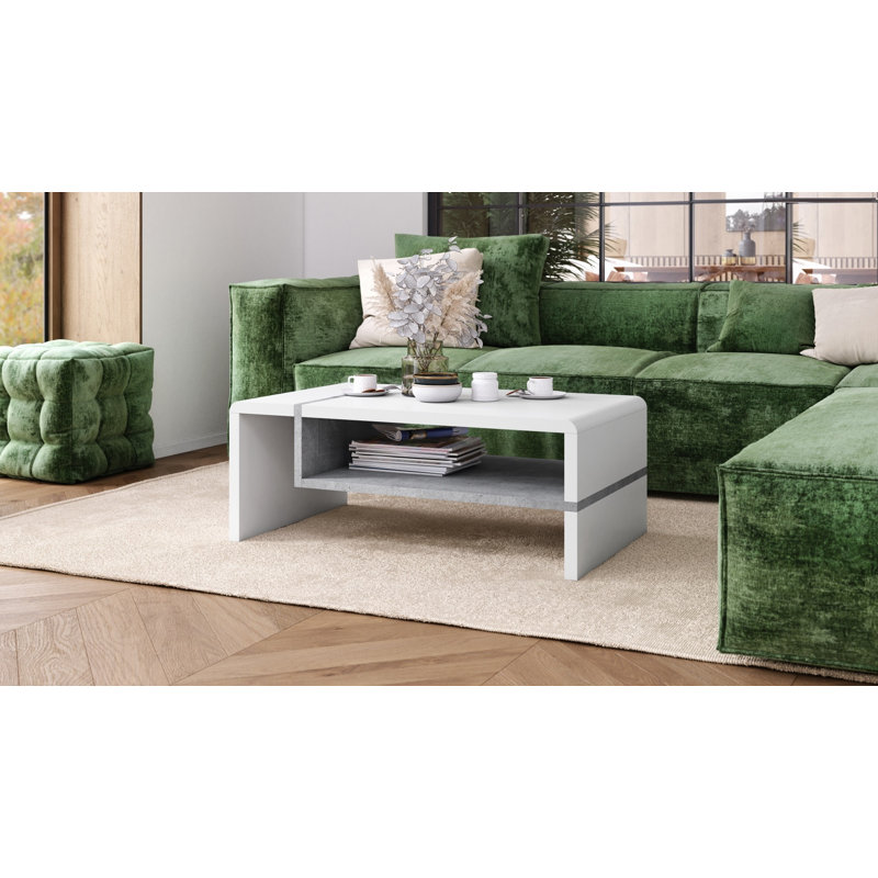 Folk Pedestal Coffee Table, White/Concrete