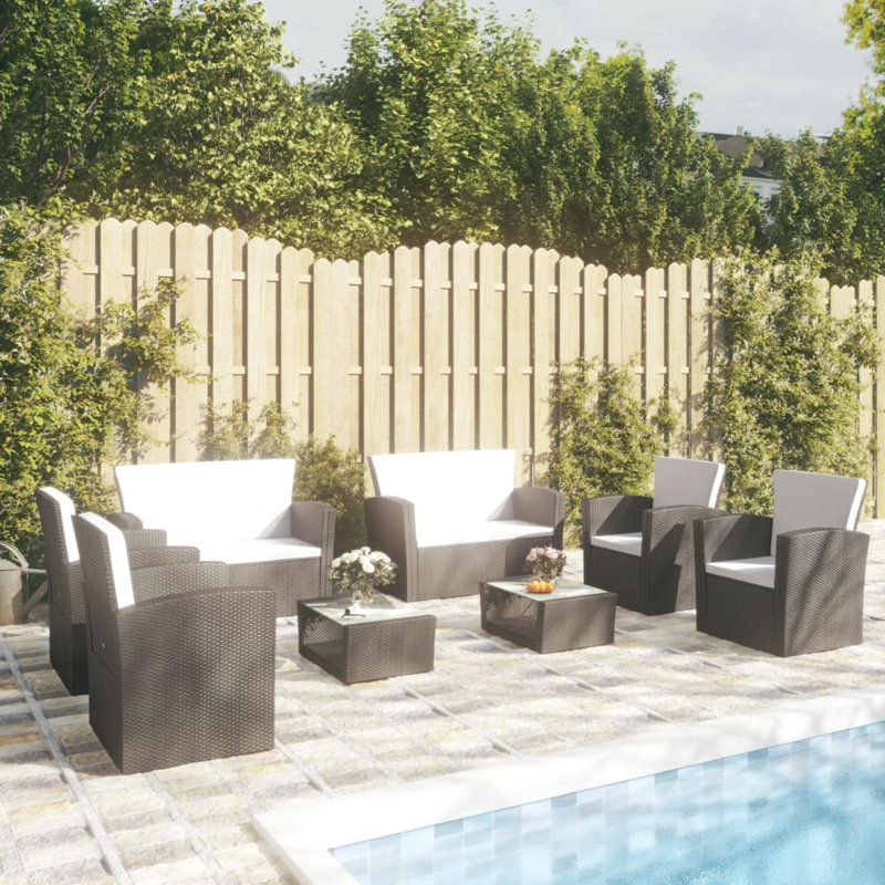 8 Piece Sofa Seating Group with Cushions, White, Black