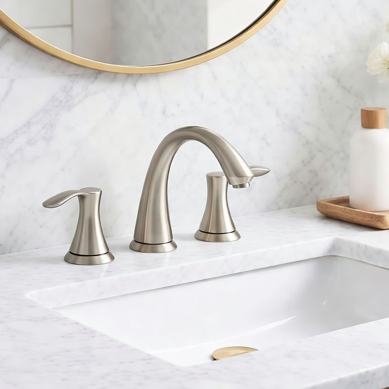 Widespread Bathroom Faucet 3 Hole, 2-Handle Bathroom Sink Faucet With Drain Assembly And Supply Lines, Brushed Nickel