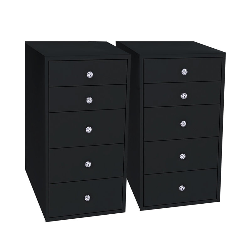 SlayStation 5 Soft Close Drawer Makeup Vanity Storage Unit with Crystal Lux Drawer Knobs, Black