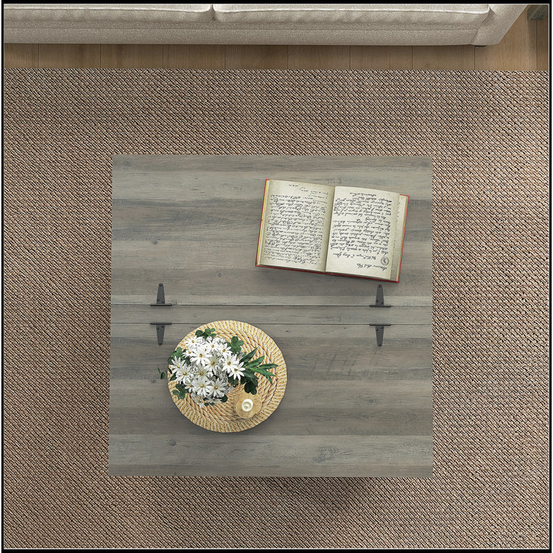 Table basse Farmhouse avec rangement et plateau rabattable, idéale pour le salon et les petits espaces