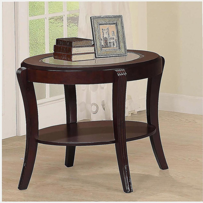 Table de bout espresso / cerisier foncé 1 pièce avec tablette de rangement en verre trempé de 5 mm sous la table