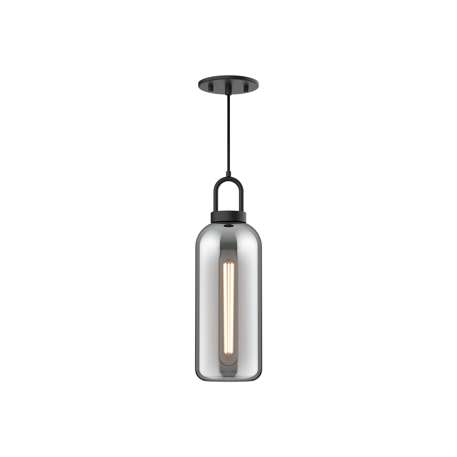 Minneapolis Single Light Glass Pendant, Smoke, Matte Black, 14.875" H x 5.125"W  x  5.125" D 