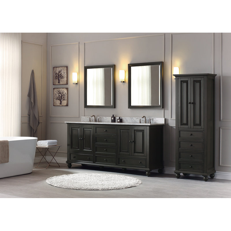Meuble-lavabo double avec plateau Magruder, Glacis gris anthracite, Blanc de Carrare, 60"