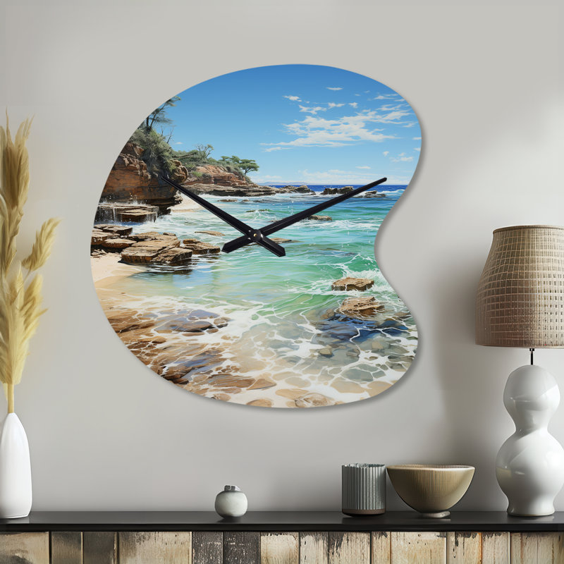 Beach Photo Ocean Escape V - Horloge de plage en forme unique, horloge murale asymétrique turquoise, Petit