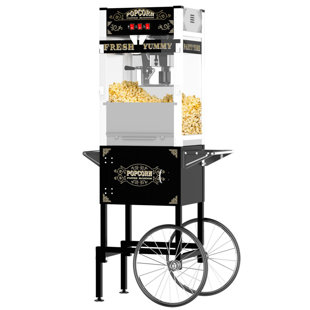 Commercial Popcorn Machine With Cart – 20Oz Kettle, Stainless Steel Frame, 3 Control Switches, 16” Bicycle-Style Wheels, Red – Includes Popcorn Scoop & Serving Supplies