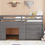 Twin Size Loft Bed With Cabinet And Shelf - Grey