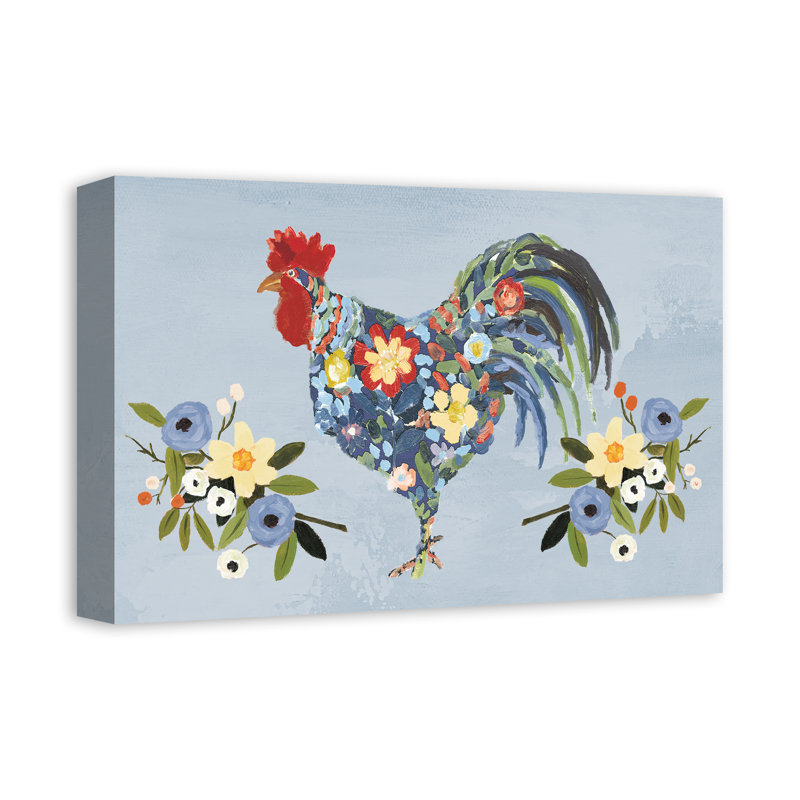 Impression de coq floral, H 12 po x l 18 po