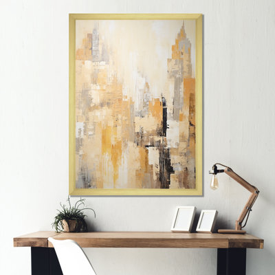 «Modern Cityscape Skycraper Golden Blocks - Skyscrapers, art mural sur toile