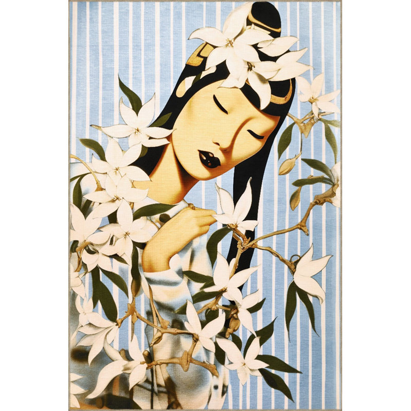 Tapis à motif floral moderne lavable de la collection Waso de la collection Dido