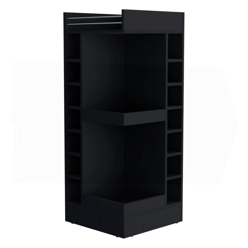 Black Corner Bar Cabinet With Wine Rack And Open Shelf, Black