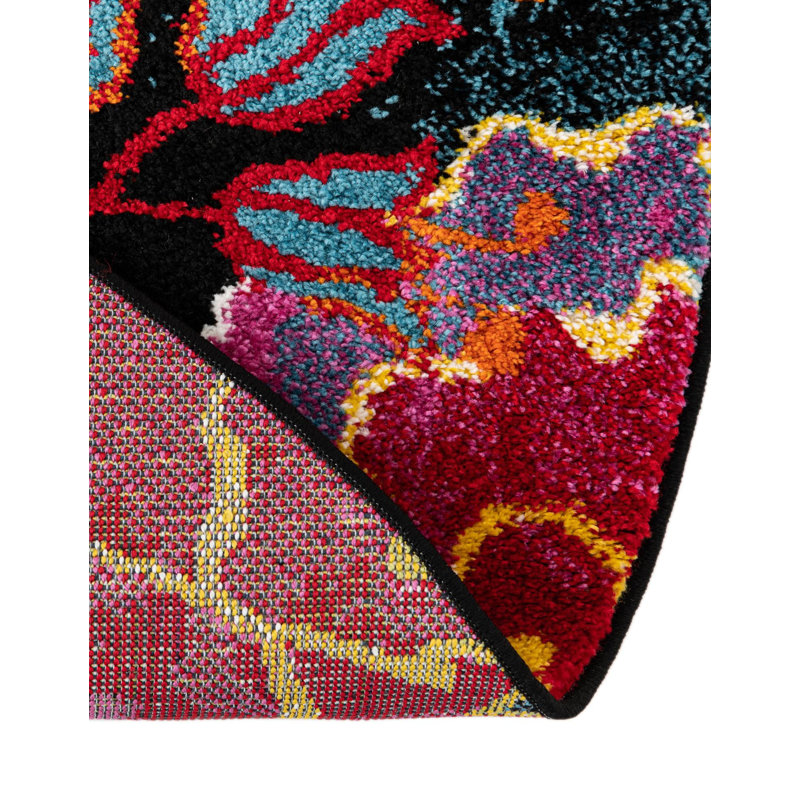 Tapis jaune à motif floral Lorene, Rond 3 pi 3 po