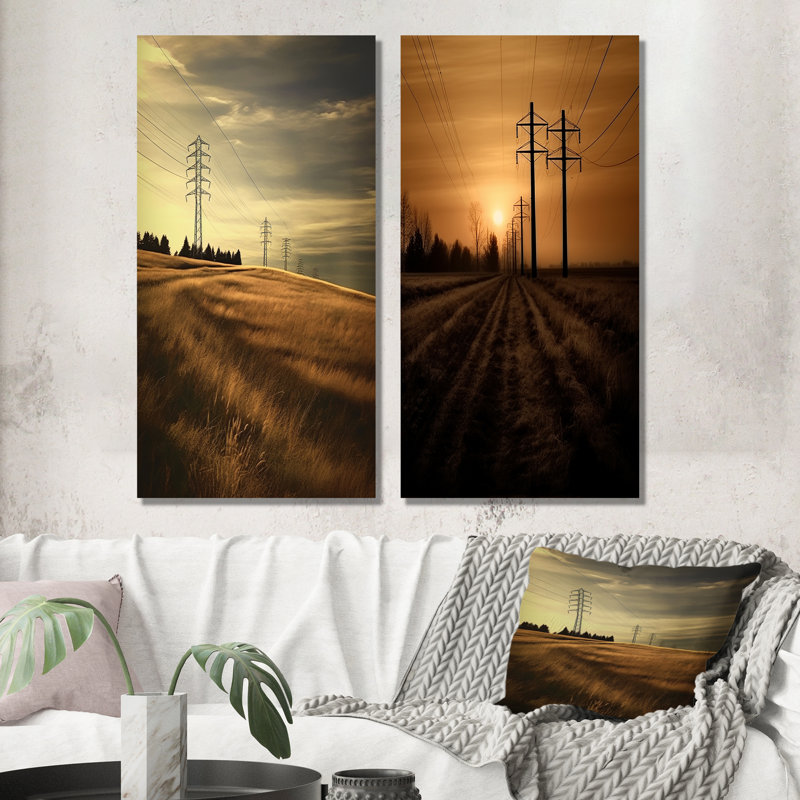 «Power Lines», ensemble de 2 reproductions d'art mural, H 28 po x l 25 po, Toile tendue