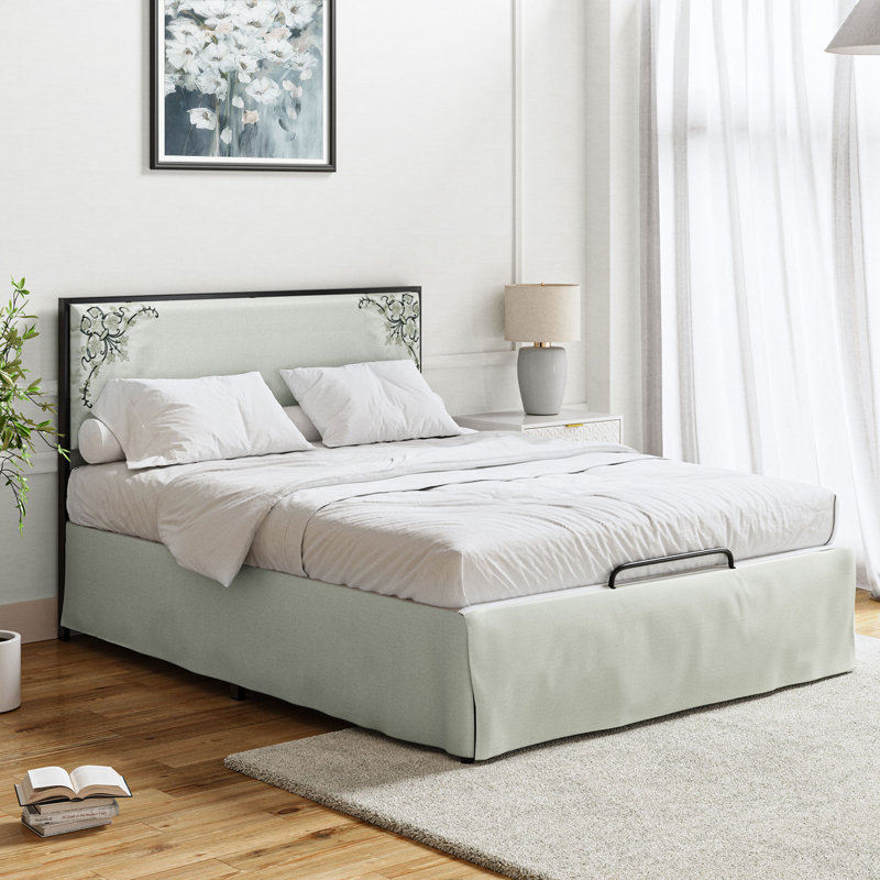 Neilius Upholstered Platform Bed with Washable Slipcover, Twin, Pattern Embroided