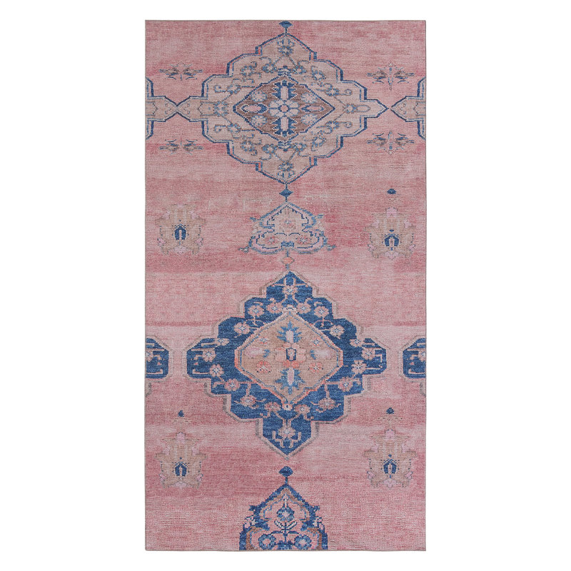 Davin Machine Washable Pink/Blue Rug, Rectangle 4' x 8'