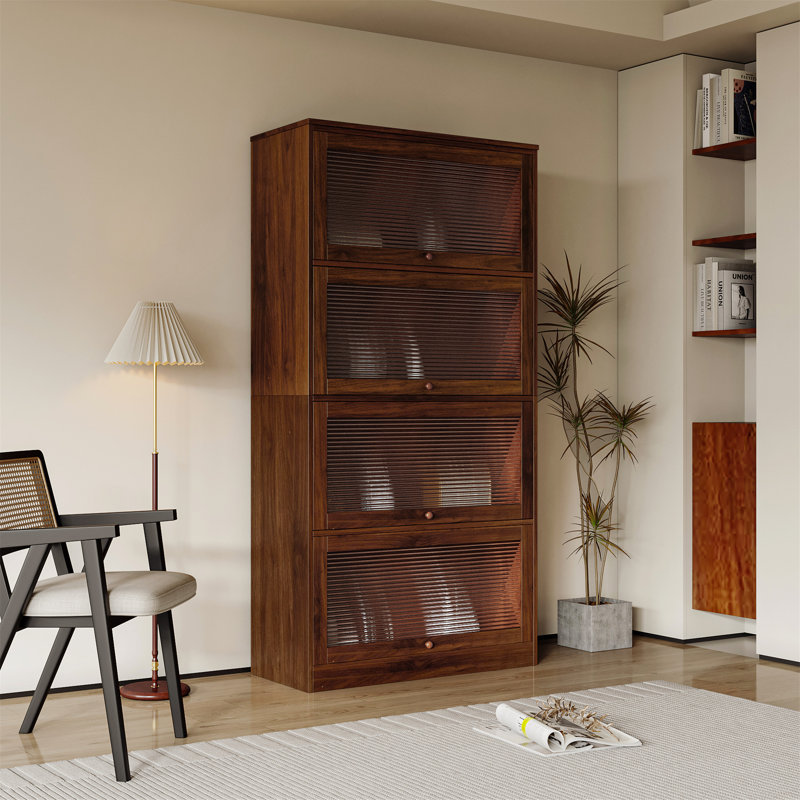 Contemporary Bookcase with Closed Back and Glass Doors, Ideal for Office Storage, Floor - to - Ceiling Design for Wall - Mounted Dustproof Display and Storage
