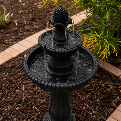  39" 2-Tier Outdoor Freestanding Solar Water Fountain - Classic Design, Black Resin Bird Bath with Pump - Ideal for Yard, Lawn and Garden, Porch Décor