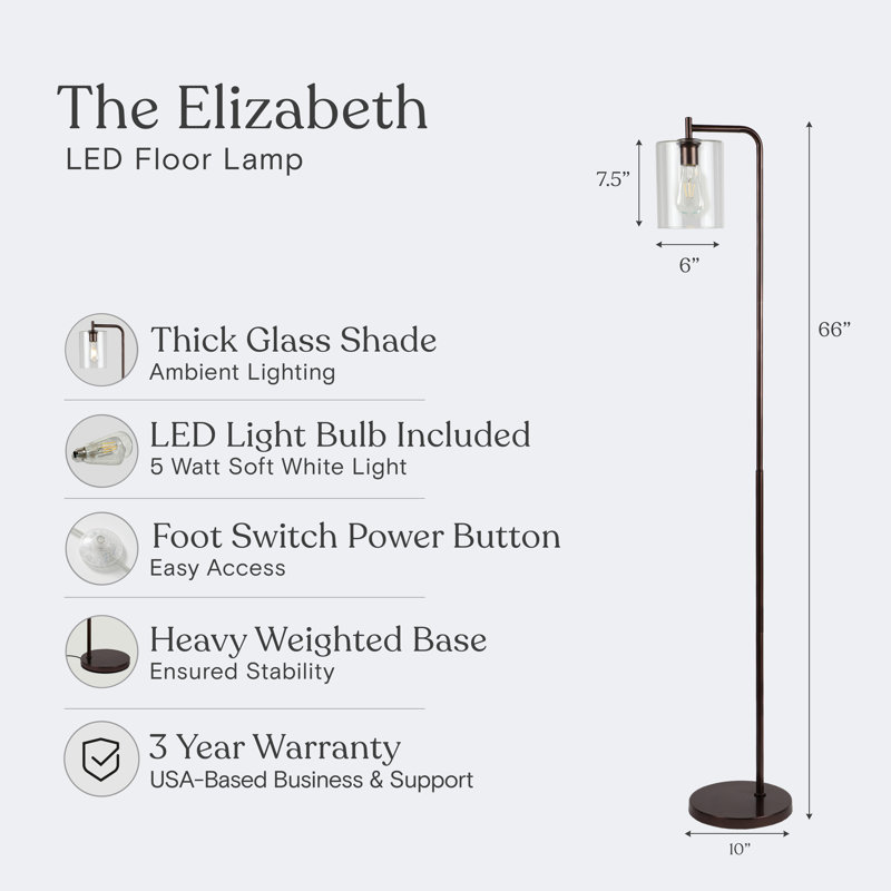 Bronze Industrial Floor Lamp with Glass Shade and Edison Bulb