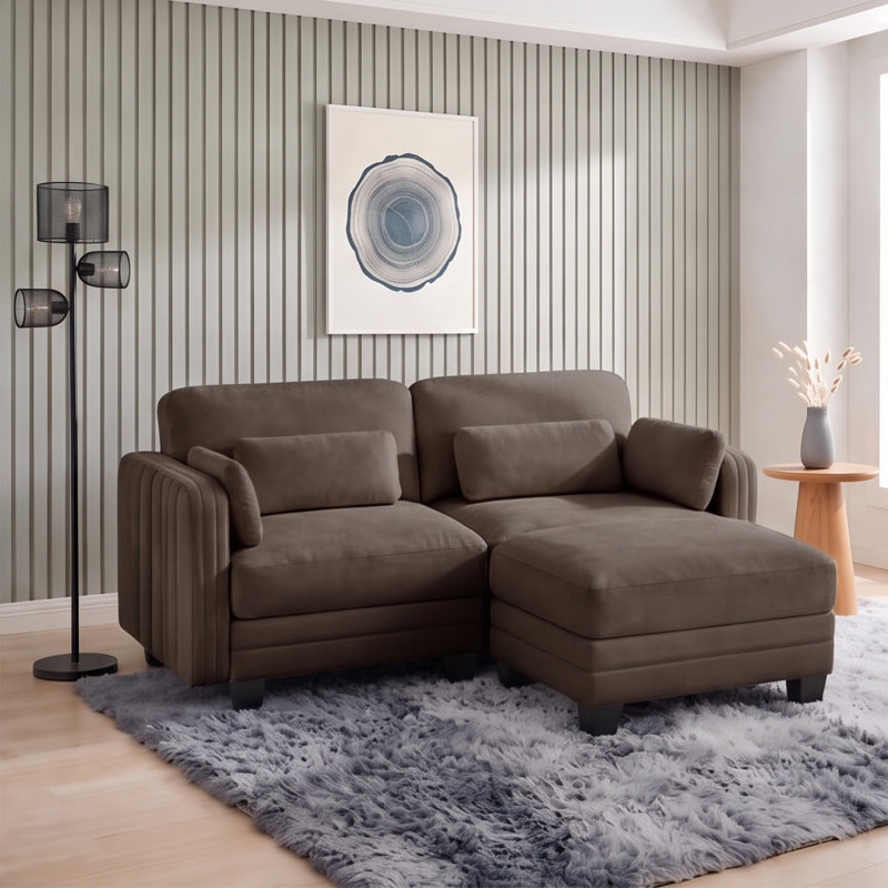 Canapé modulaire capitonné avec dossier réglable Channel, Chenille brun, 35" H x 69.3" W x 56.3" D