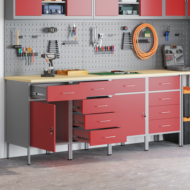 Work Cabinet with Drawer, Red