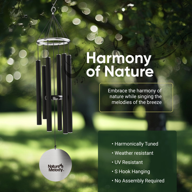 Carillons extérieurs 6 tubes Nature's Melody, Noir, H 42 po x l 6,2 po x P 6,2 po
