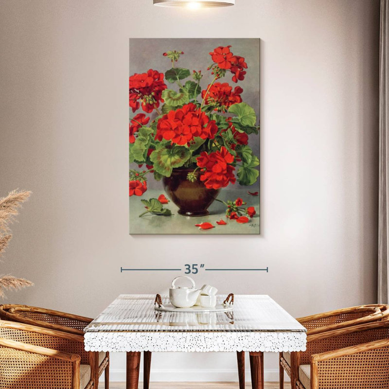Harnek géranium dans un vase en faïence, H 48 po x l 32 po
