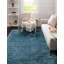 Tapis à poils longs en polyester de couleur unie bleu tissé à la machine Almodovar-808949415
