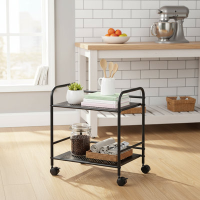 Chariot sur roulettes à 2 niveaux noir, matériau métallique, petit organisateur multi-scène