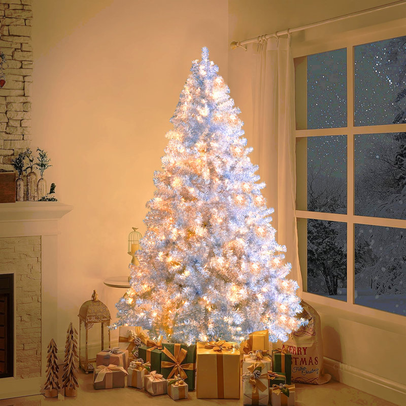 Arbre de Noël artificiel pré-éclairé 6 pi, arbre complet à charnières avec support en métal, 800 branches, 300 lumières DEL, 11 modes d'éclairage, arbre de décoration des Fêtes pour l'intérieur et l'extérieur