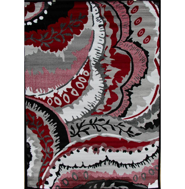 Blanc abstrait/gris/Tapis décoratif rouge
