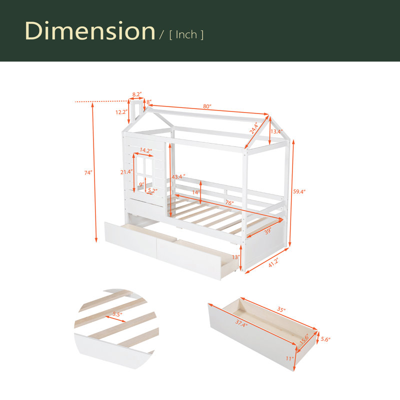 Lit simple en bois avec deux tiroirs