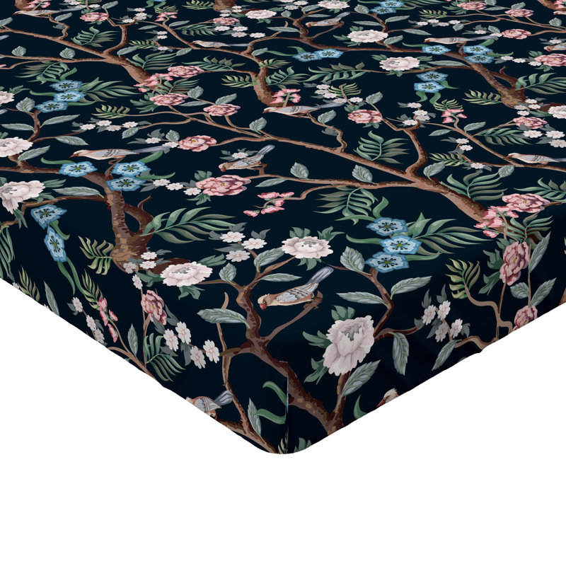 Drap-housse floral Ambesonne, Noir, brun, vert laurier / floral, Drap-housse de taille simple