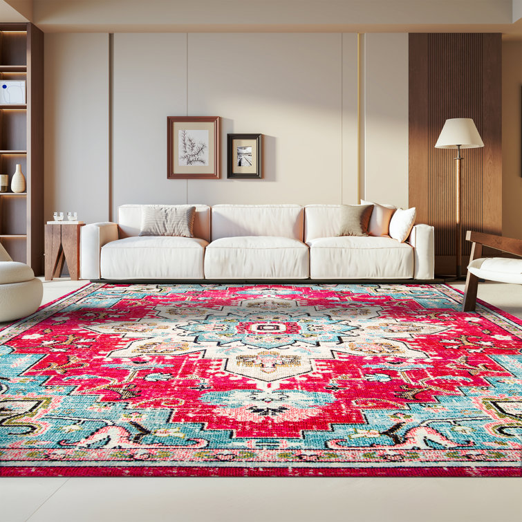 Felty Oriental Fuchsia / Blue Area Rug