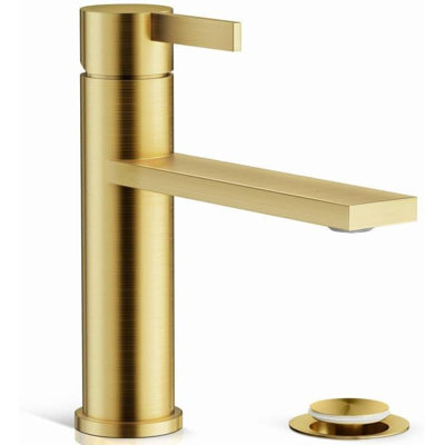 Robinet de lavabo de salle de bain en acier inoxydable brossé à 2 poignées par Phesthina, robinet de salle de bain avec bonde escamotable en cuivre et conduites d'alimentation en eau