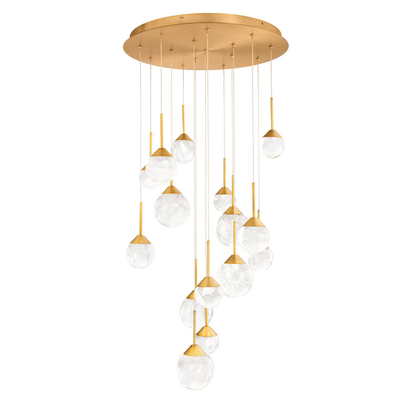 Quest 15 - Light LED Cluster Pendant, Aged Brass
