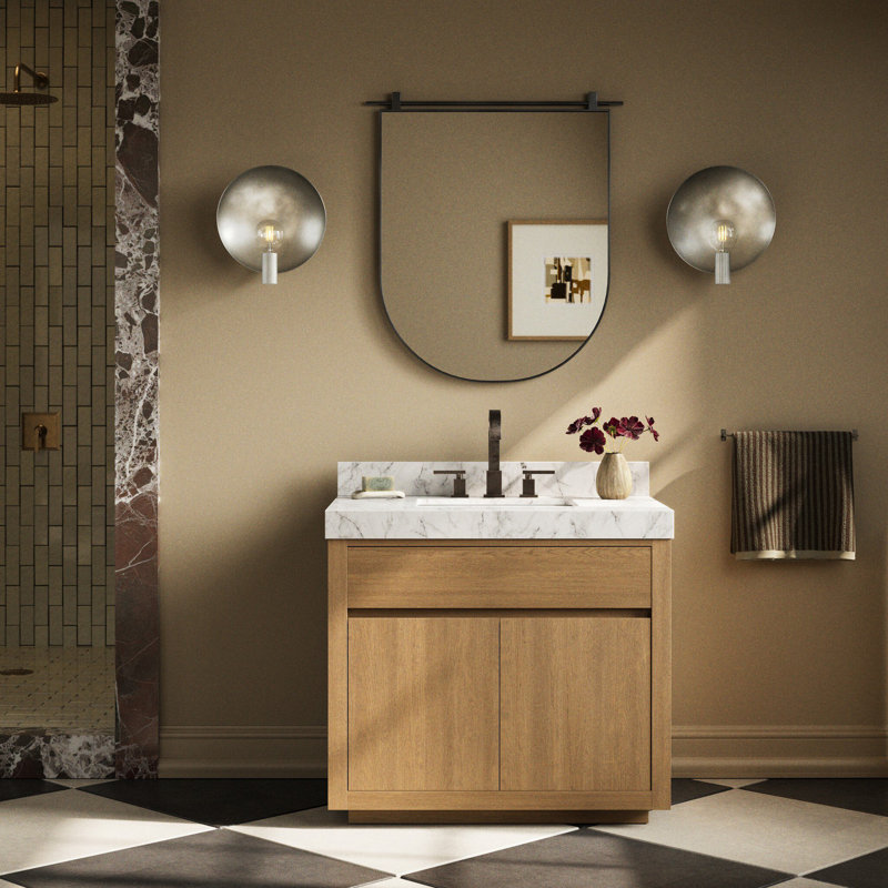Everett Single Vanity-Satin Espresso Oak, Satin Light Wash Oak
