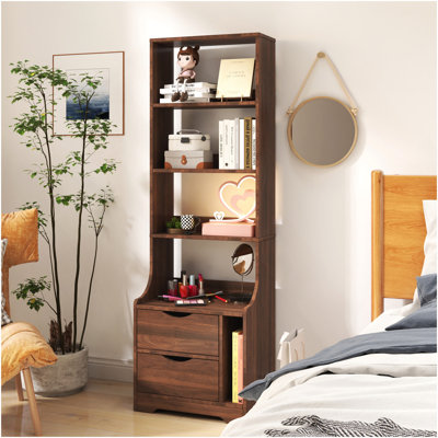 Table de chevet avec bibliothèque, table de chevet avec 2 tiroirs de rangement pour la chambre à coucher