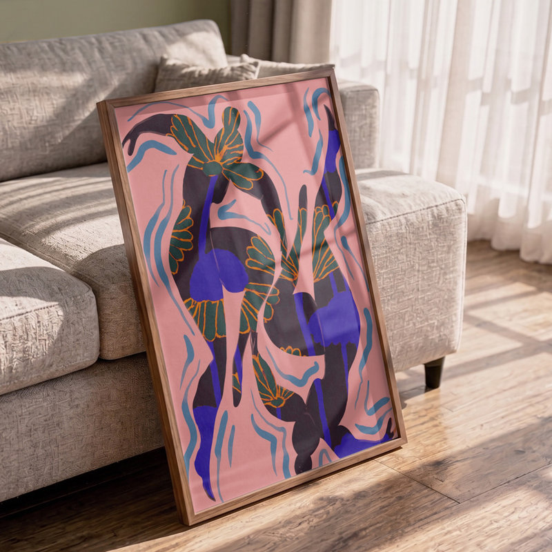 Vibrant Fluid Dance by Treechild — Abstract Wall Art, 32 × 48, Matted Framed Print, White