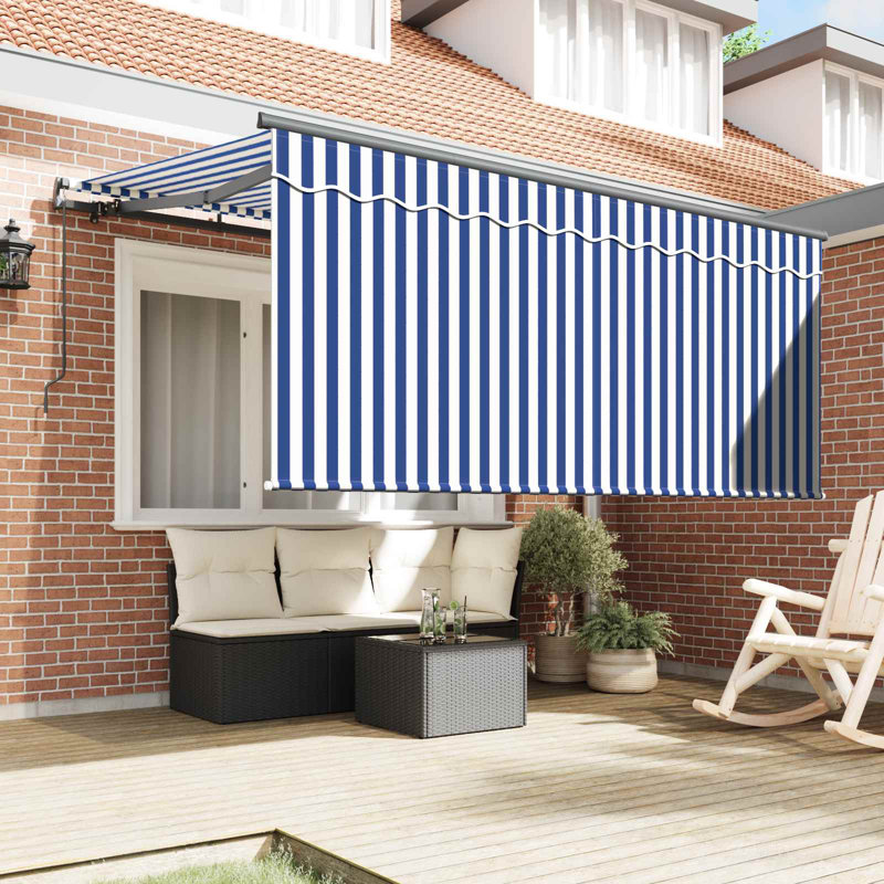 VidaXL 200cm D Retractable Patio Awning, 165cm H x 300cm W x 200cm D, Blue/White/Black