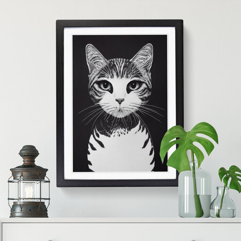 Dahlgreen Cat Art Minimalism Vol.1 - Picture Frame Print, Oak Framed, 64cm H x 46cm W